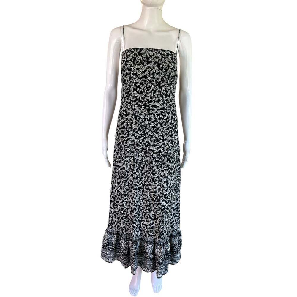The Limited 100% Silk Maxi Dress Womens 12 Black Floral Ruffle Y2K Boho